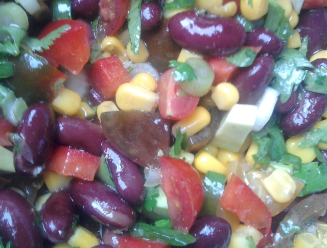 Close up of Zingin' in the rain bean salad