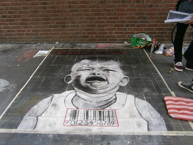 street painting of a crying baby